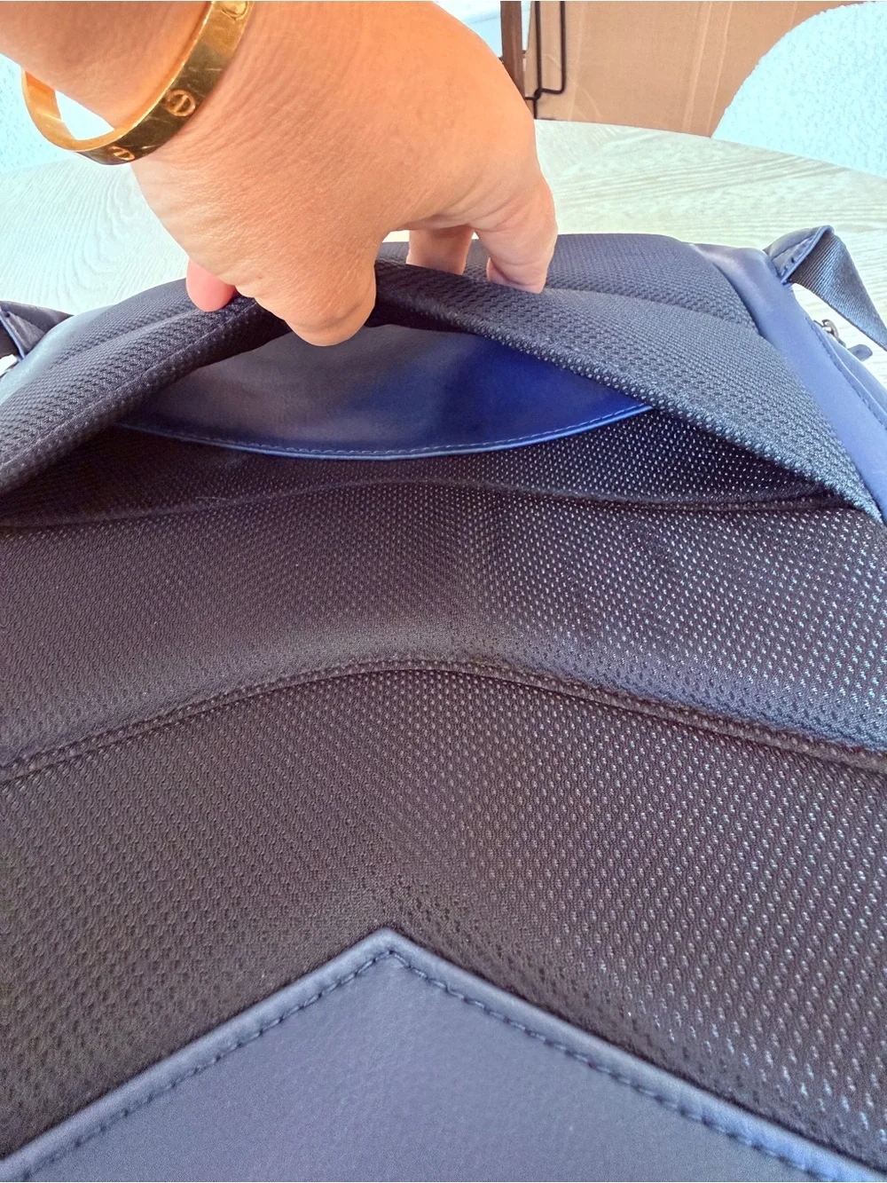 Vessel brand Men's Navy Faux-Leather Backpack with Front Zip Pocket